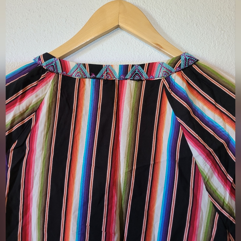 NWOT SAVANNA JANE Women's Small Striped Embroidered V-Neck Tunic Top Shirt Boho - Picture 6 of 11